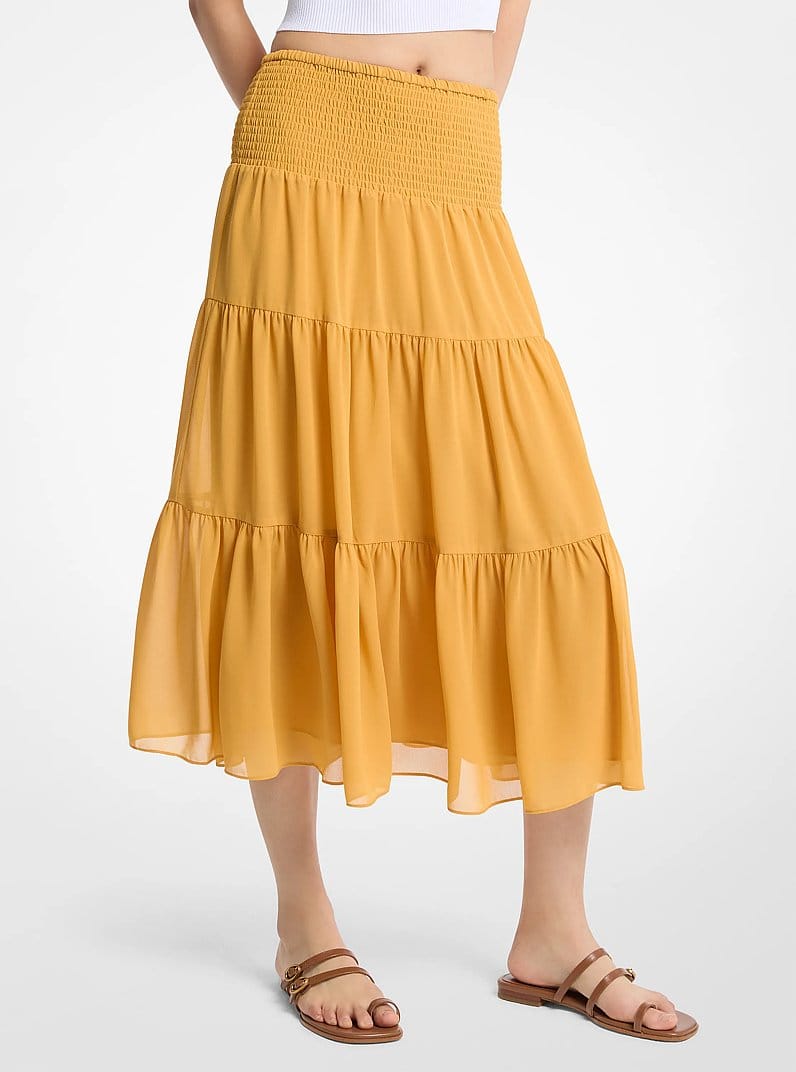 Smocked Georgette Tiered Skirt