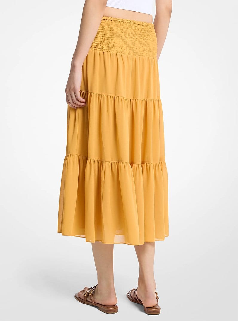 Smocked Georgette Tiered Skirt