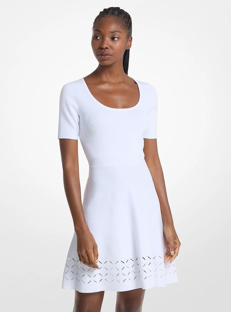 Laser Cut Stretch Knit Mini Dress