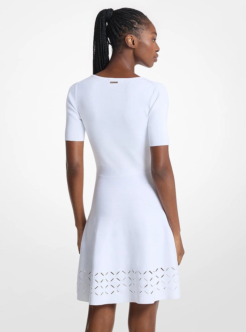 Laser Cut Stretch Knit Mini Dress