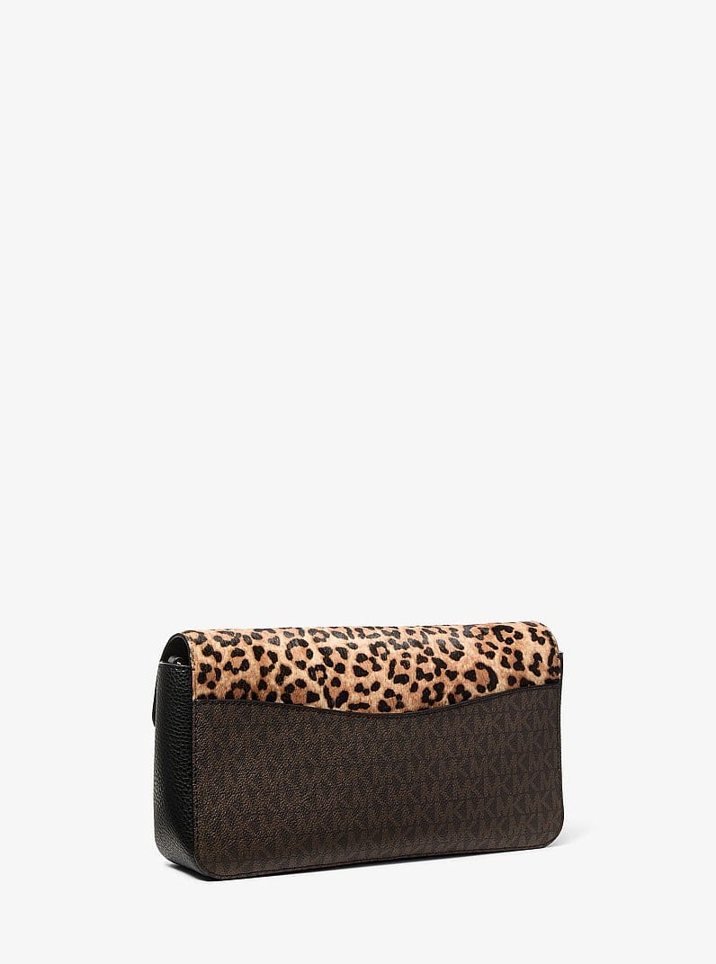 Kacey Medium Signature Logo and Leopard Print Calf Hair Shoulder Bag