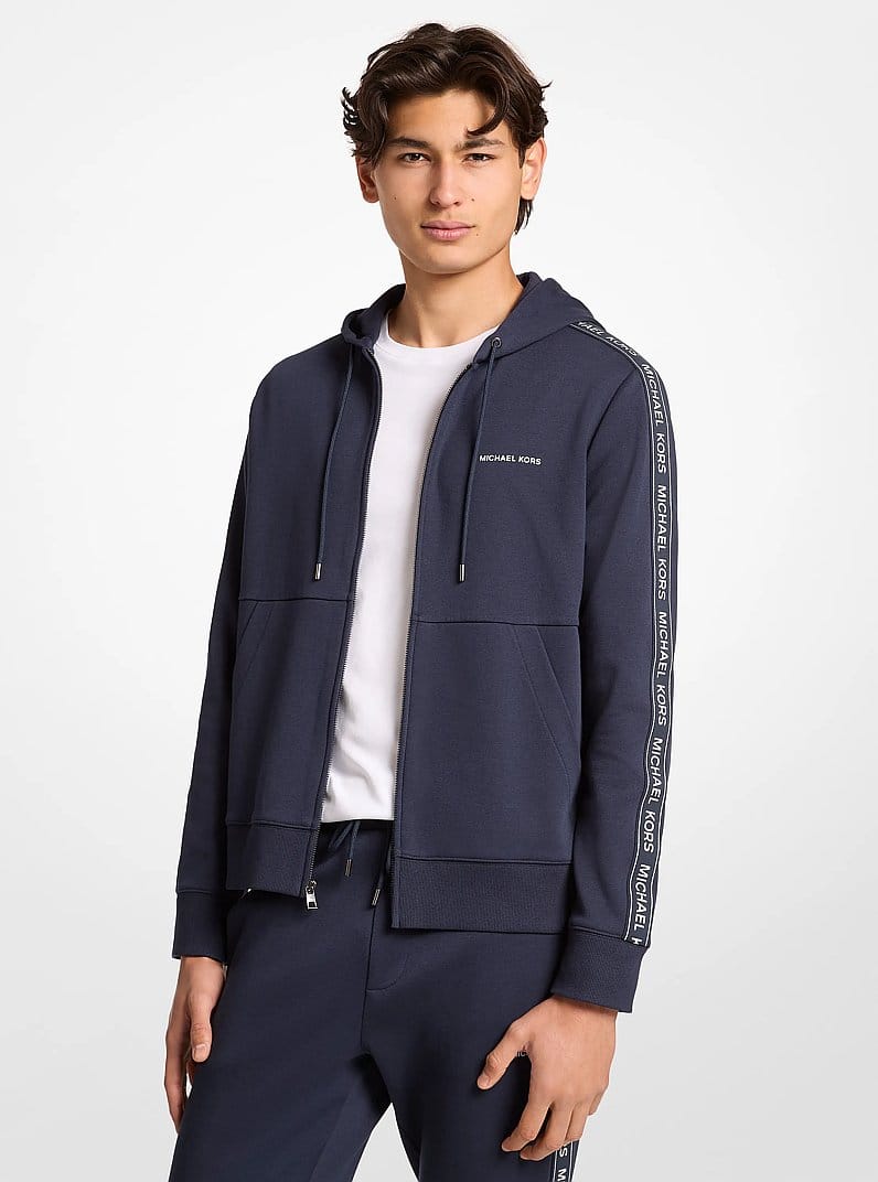 Logo Tape Cotton Blend Zip-Up Hoodie