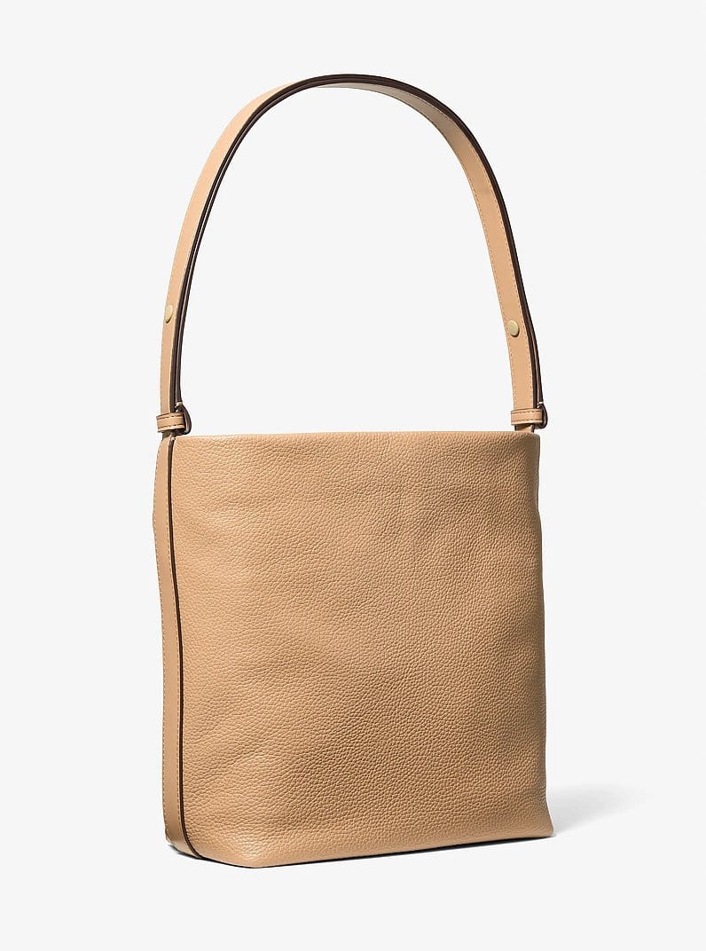 Roey Medium Pebbled Leather Bucket Messenger Bag