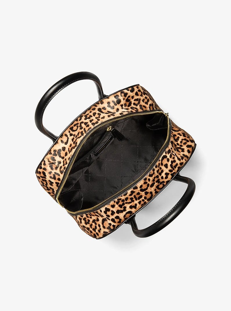 Ashton Medium Leopard Print Calf Hair and Smooth Satchel