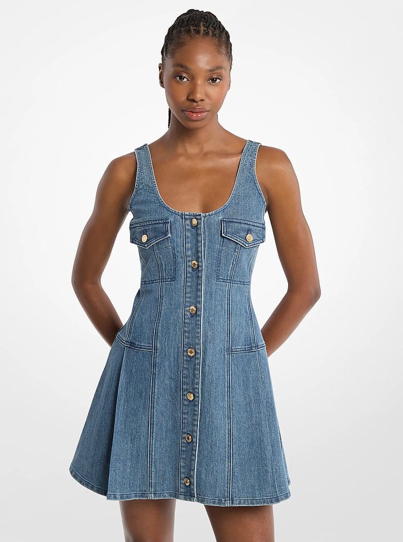 Pleated Denim Mini Dress