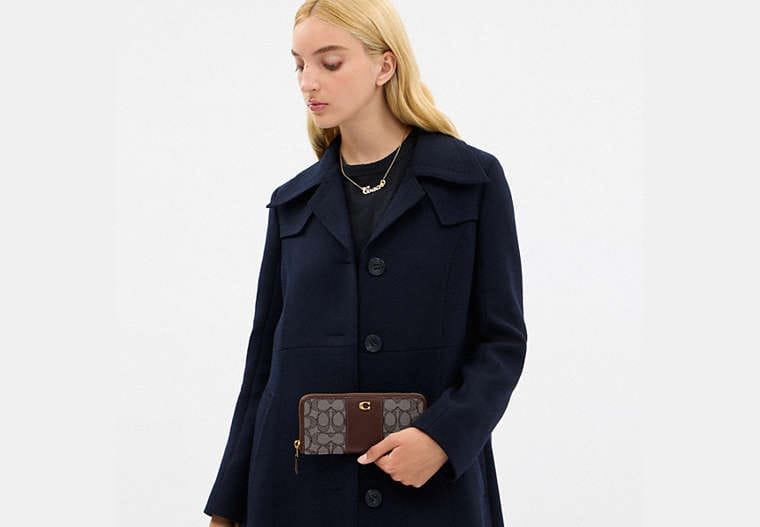 Essential Slim Accordion Zip Wallet In Signature Jacquard