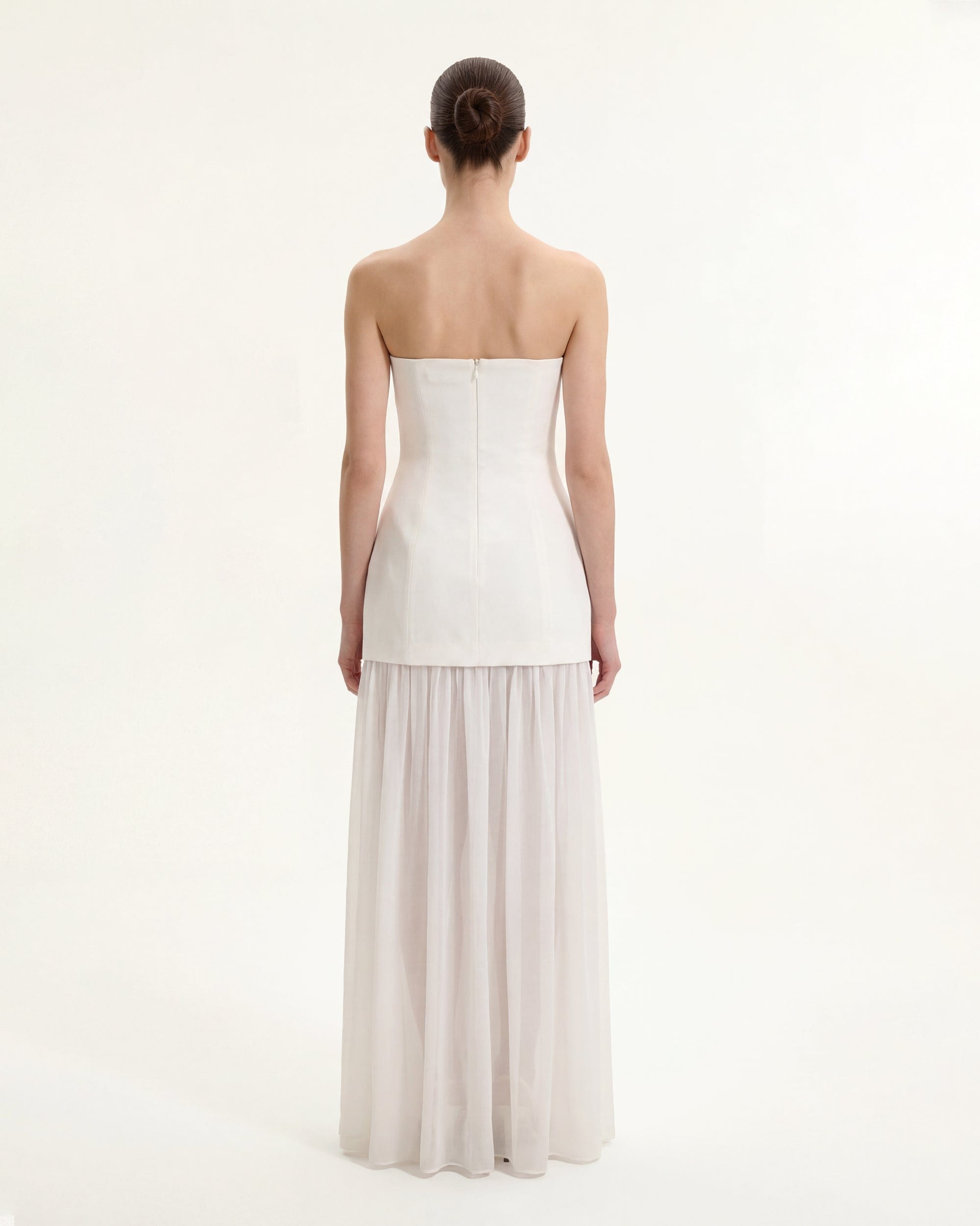 Floral Print Strapless Mixed Maxi Dress - Ivory