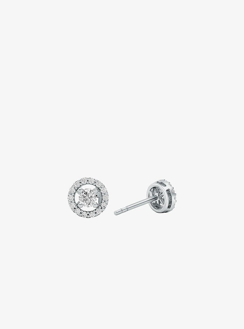 Precious Metal-Plated Sterling Silver Pavé Halo Stud Earrings