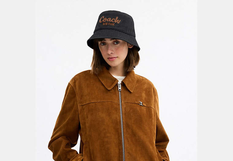 Coach Script Embroidered Denim Bucket Hat