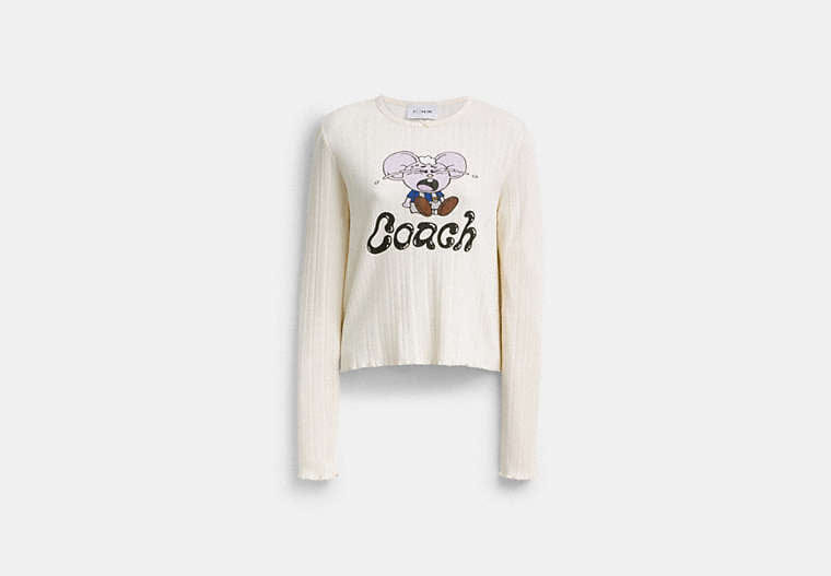 Coach | Brain Dead Kachi Mouse Graphic Long Sleeve Pointelle Top
