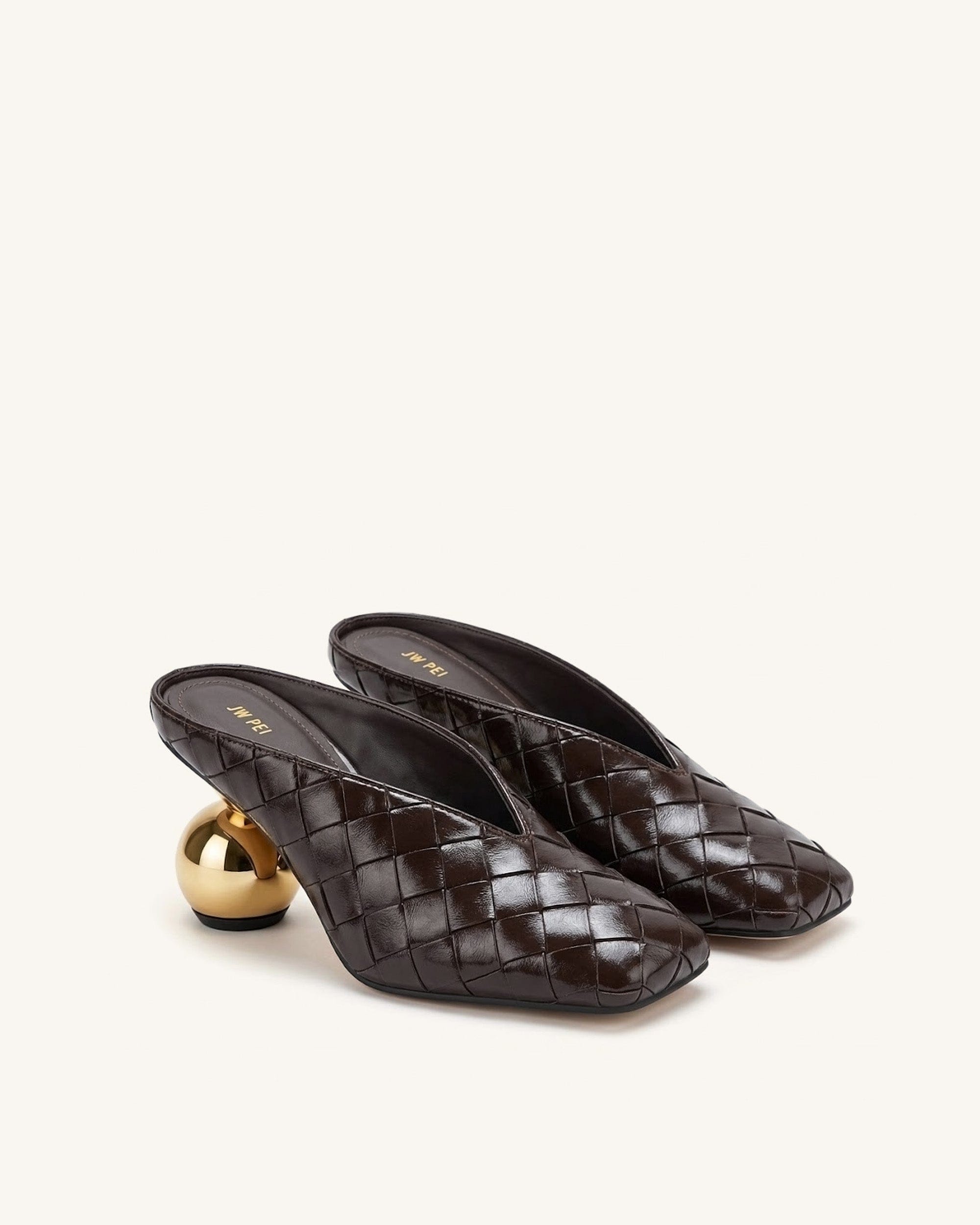 Ellie Woven Square-Toe Mule Heels - Dark Brown