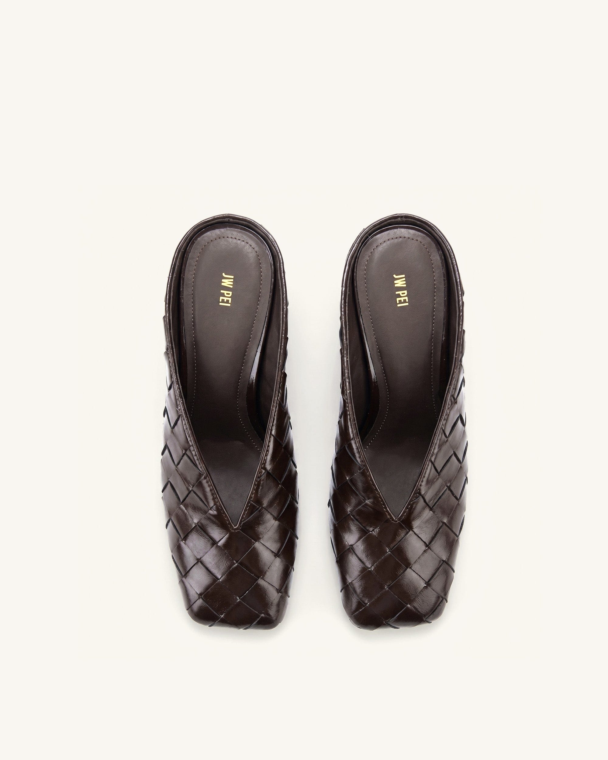 Ellie Woven Square-Toe Mule Heels - Dark Brown