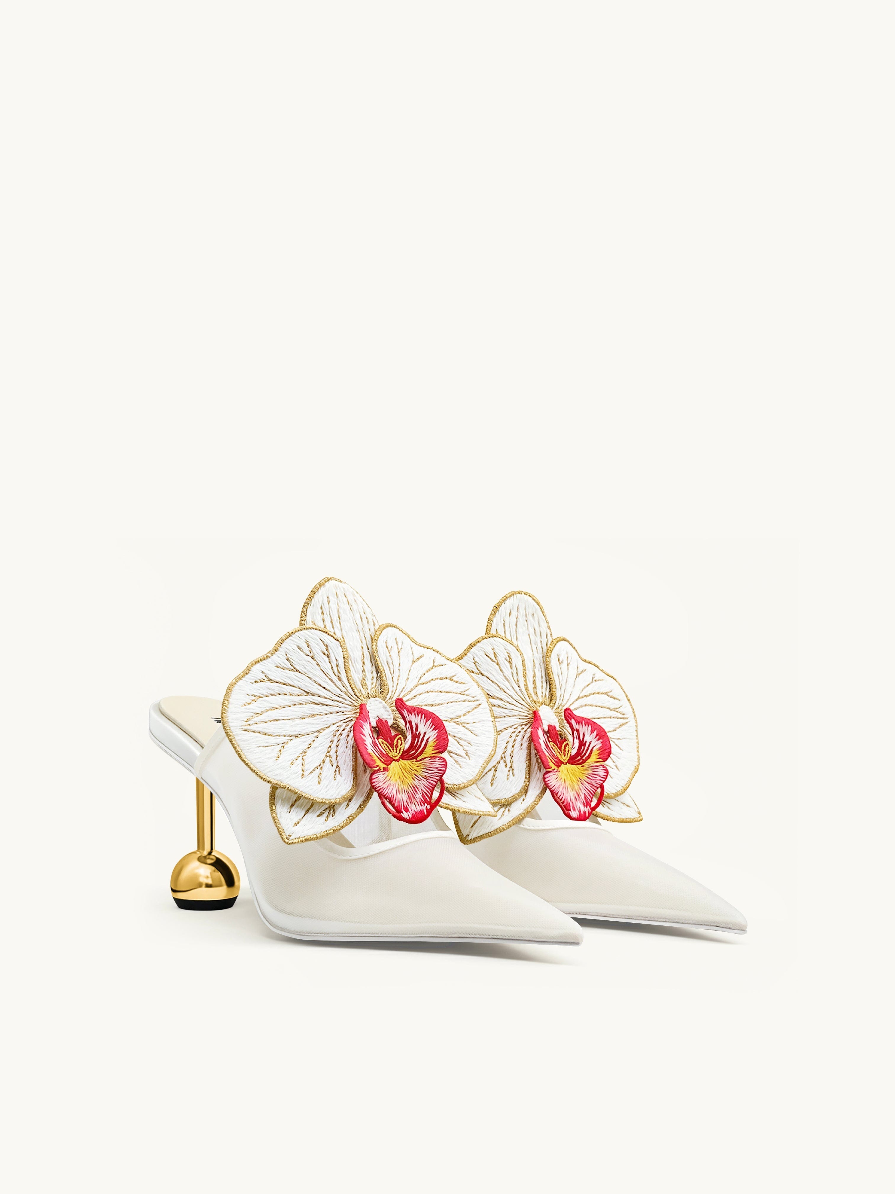 Sofia Orchid Sphere Heel Mules - White