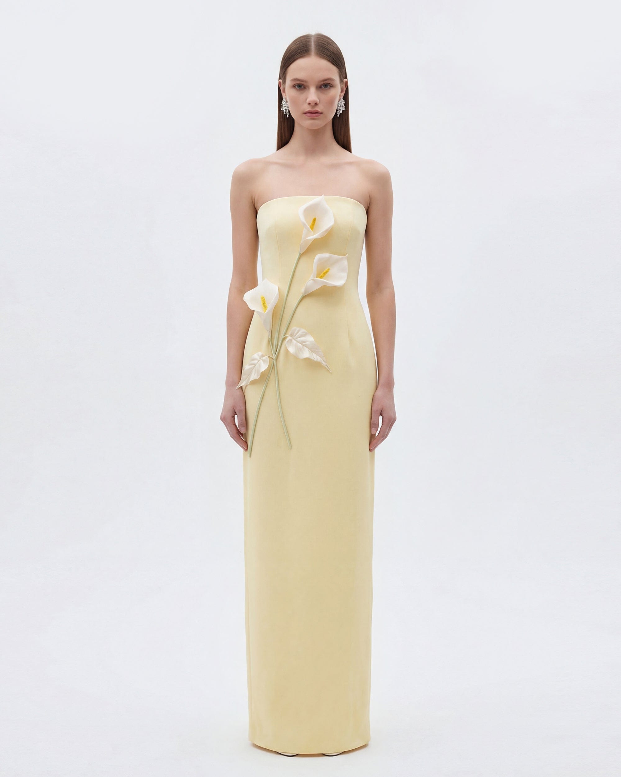 Floral Appliqué Strapless Dress - Purple