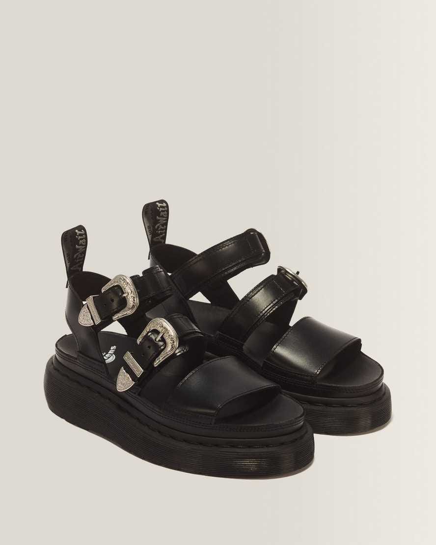 Gryphon Quad Leather Gladiator Platform Sandals — BLACK ATLAS