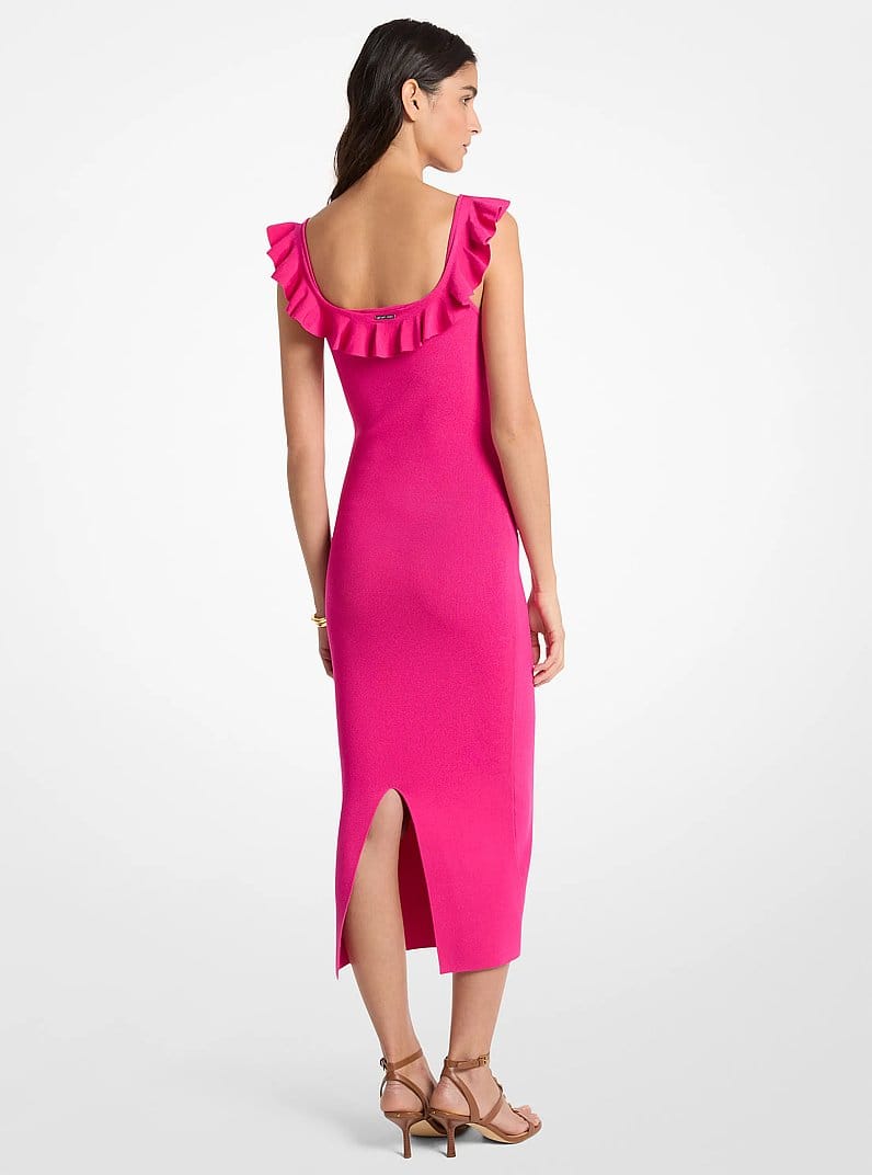Ruffled Stretch Viscose Midi Dress