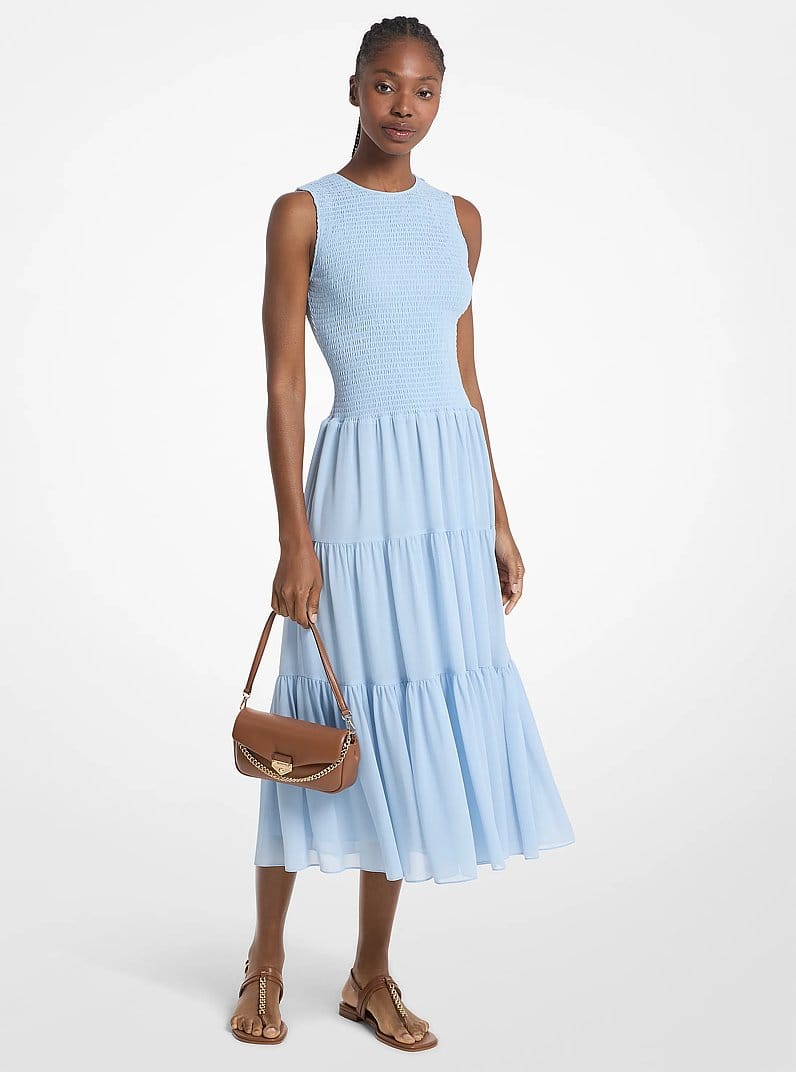 Smocked Georgette Midi Dress