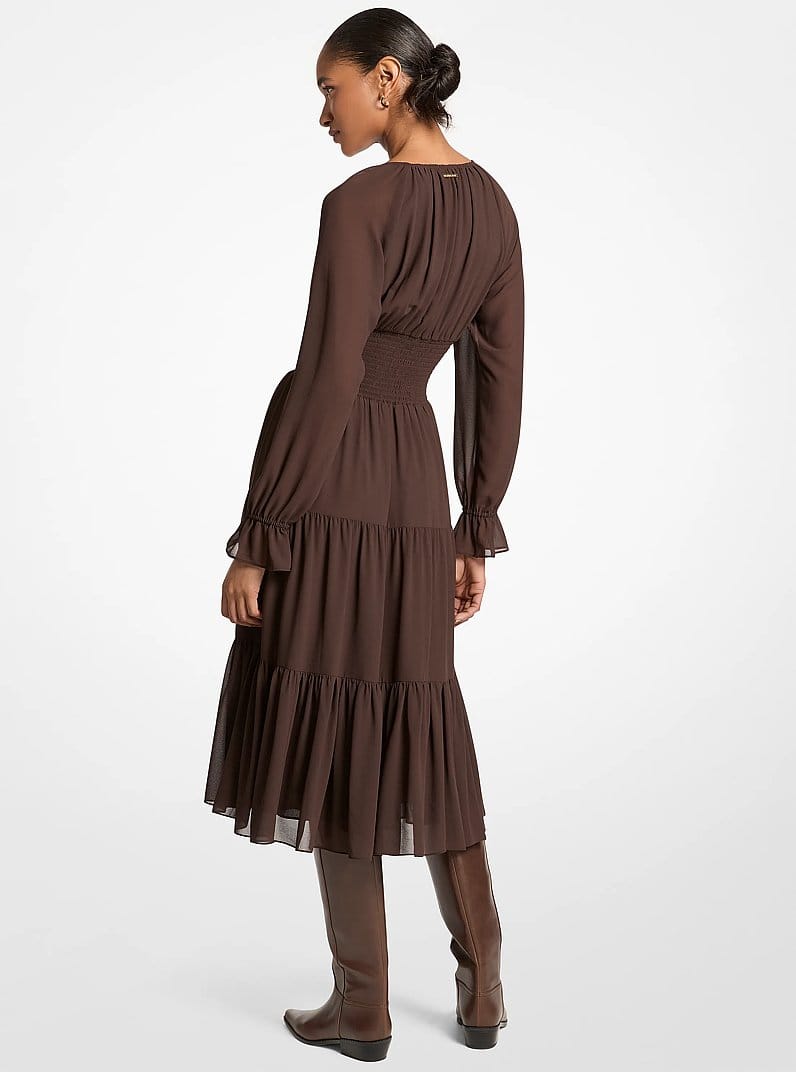 Smocked Georgette Midi Dress