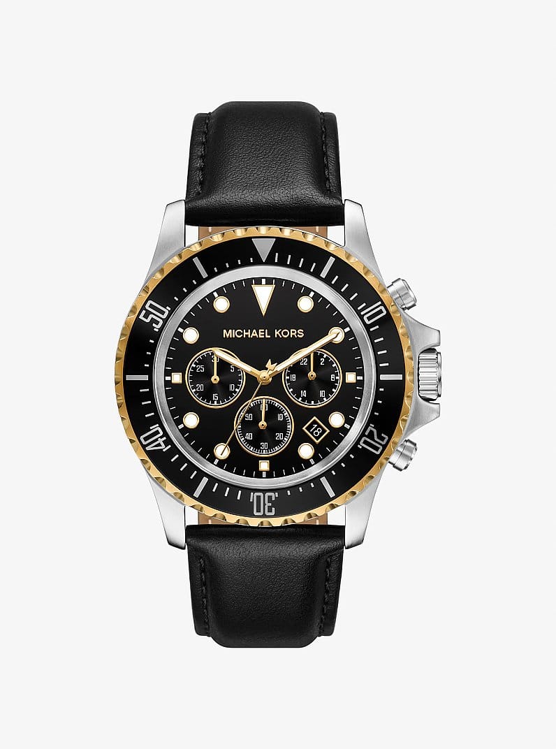 Oversized Everest Silver-Tone and Leather Watch