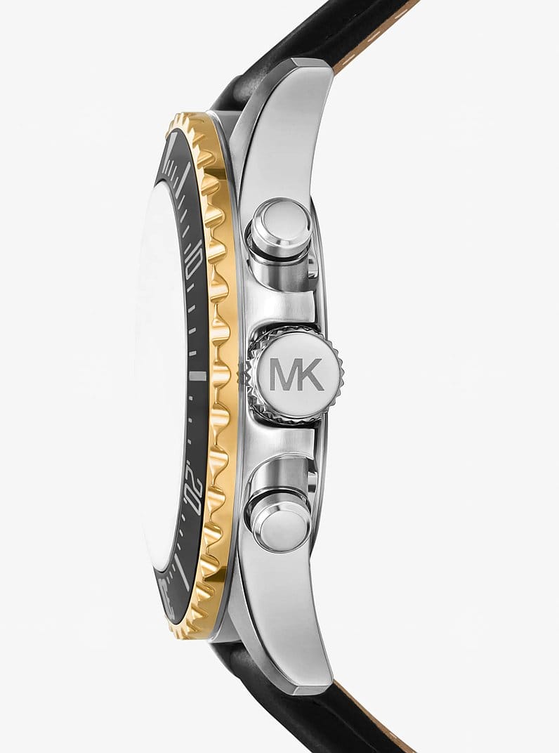 Oversized Everest Silver-Tone and Leather Watch