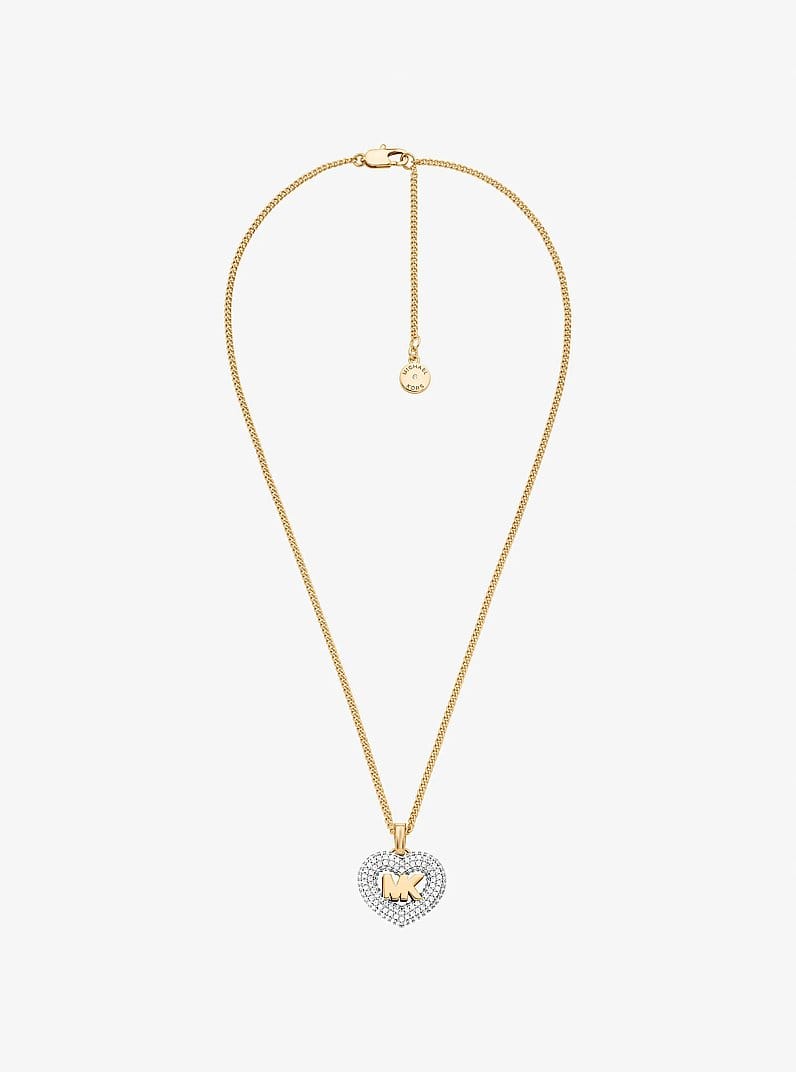 Logo and Pavé Heart Necklace