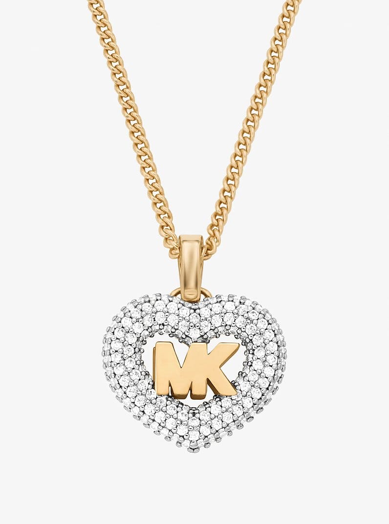 Logo and Pavé Heart Necklace