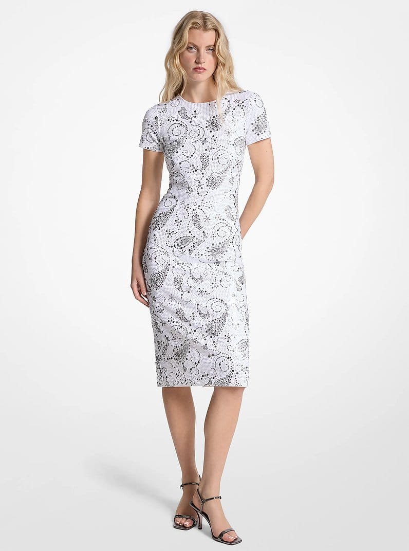 Studded Paisley Scuba Midi Dress