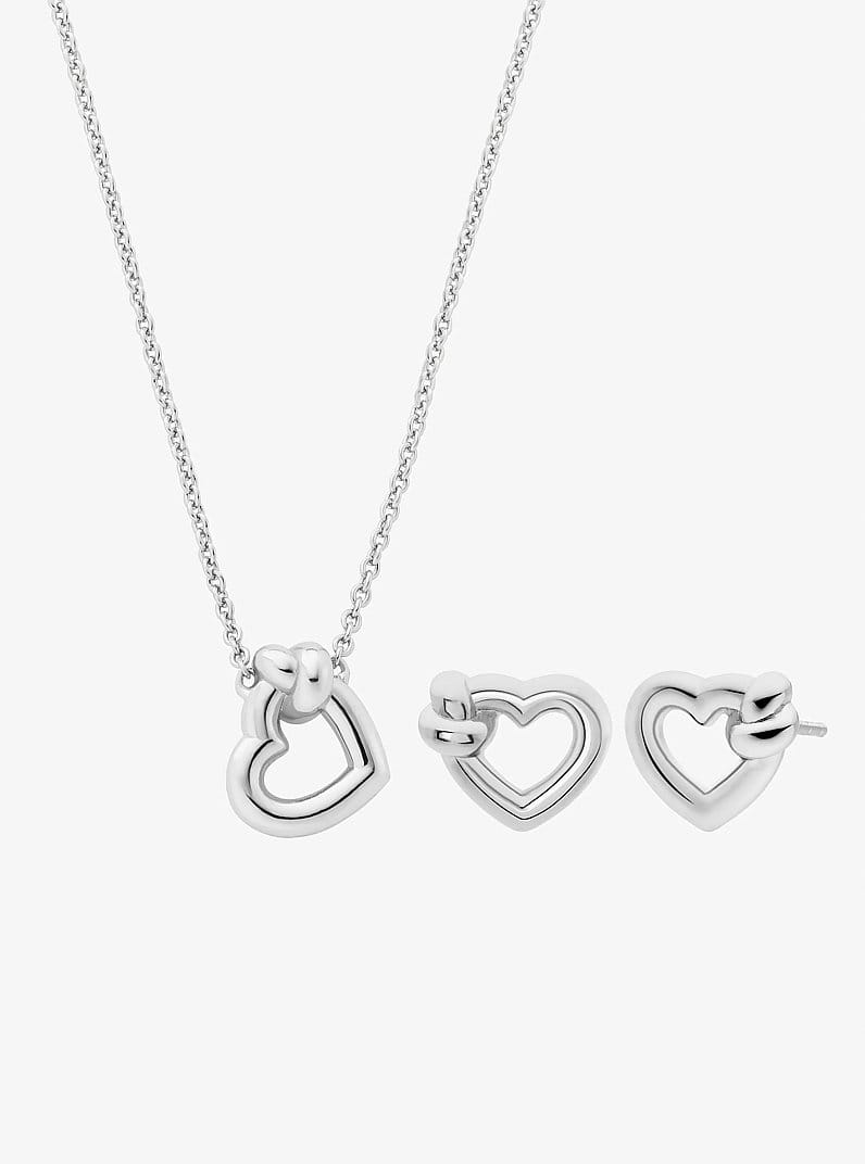Knotted Heart Necklace and Earrings Gift Set