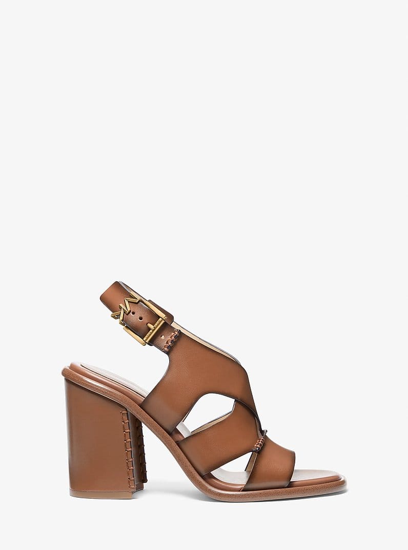 Raven Burnished Leather Block Heel Sandal