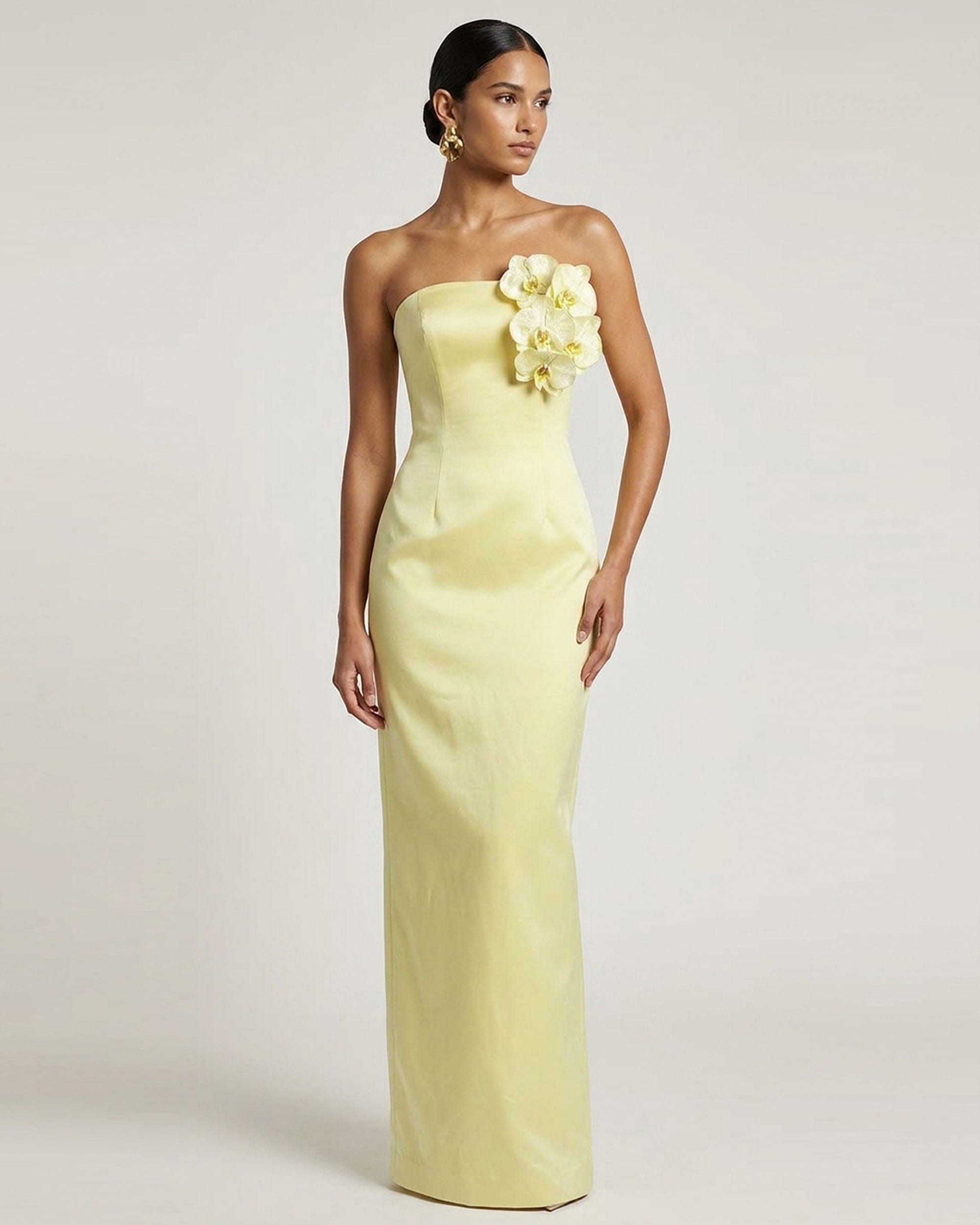 Orchid Embellished Strapless Maxi Dress - Yellow