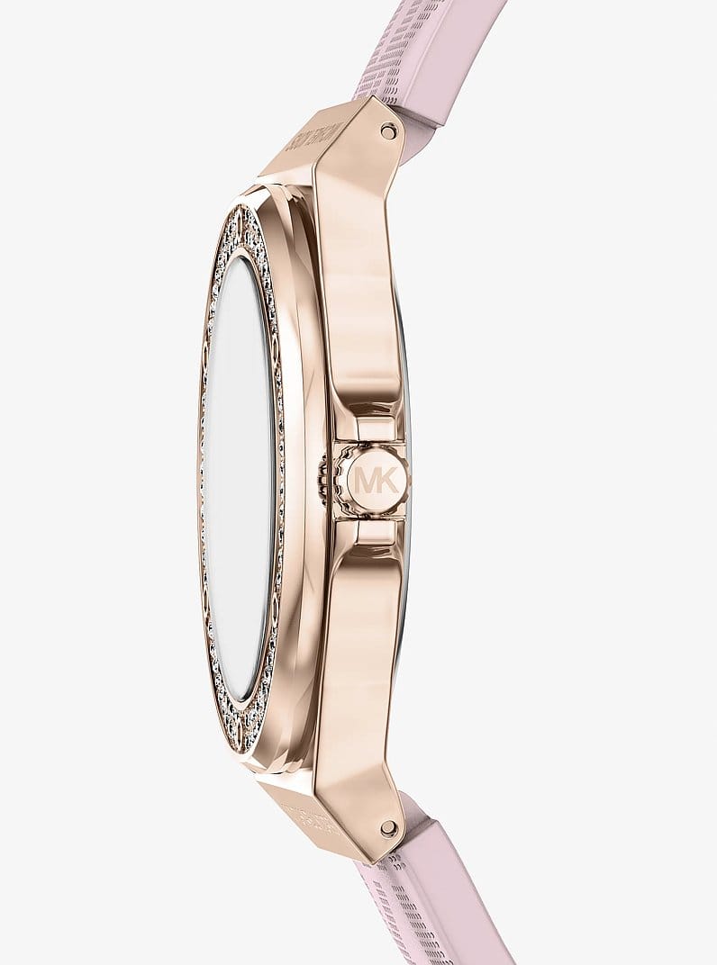 Lennox Pavé Rose Gold-Tone and Logo Silicone Strap Watch
