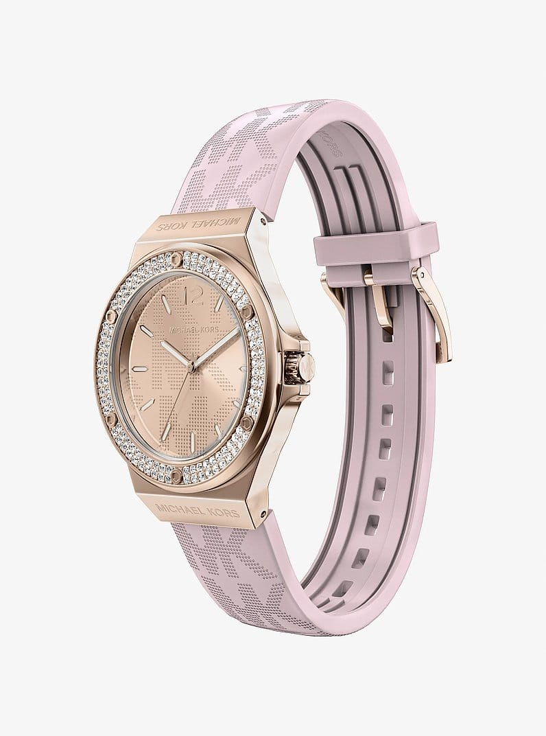 Lennox Pavé Rose Gold-Tone and Logo Silicone Strap Watch