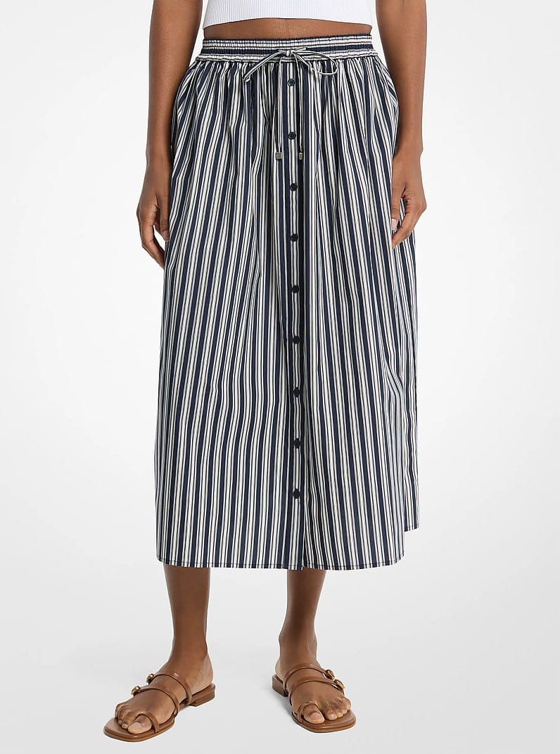 Striped Cotton Poplin Midi Skirt