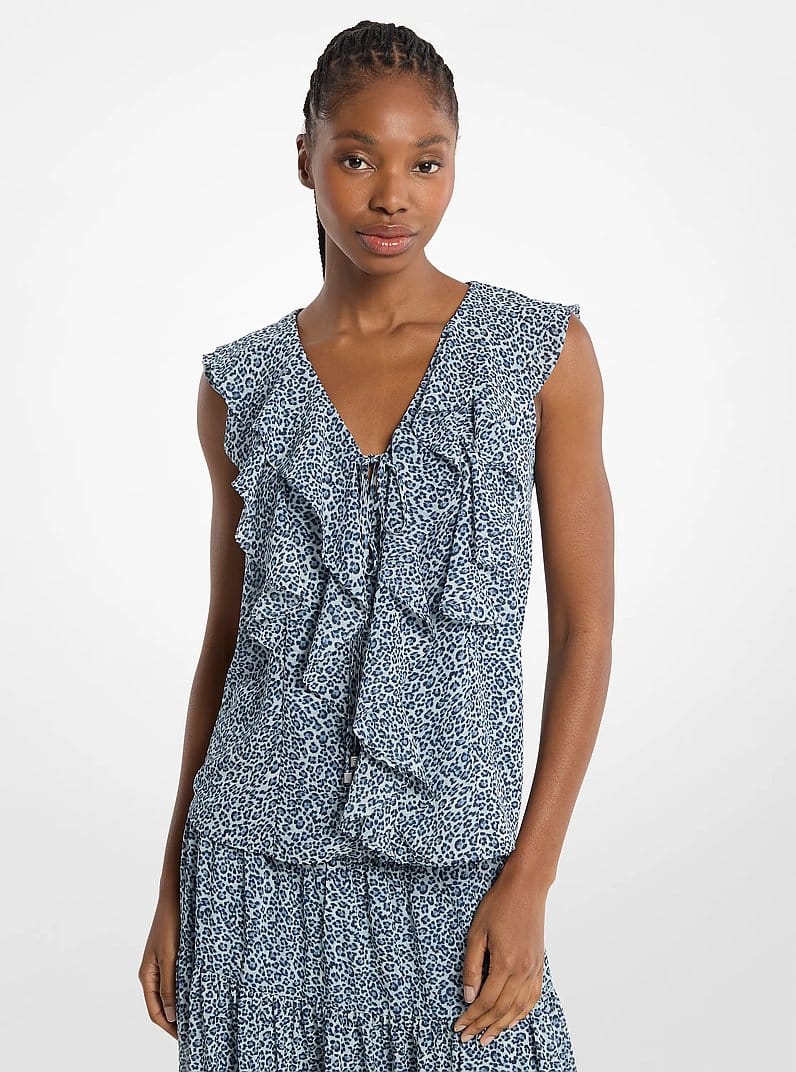 Ruffled Leopard Print Georgette Blouse