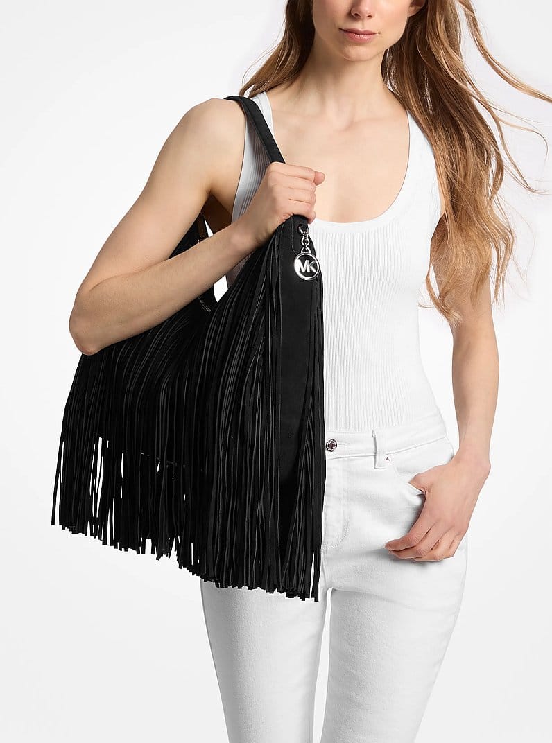 Nayla Medium Frayed Suede Hobo Shoulder Bag
