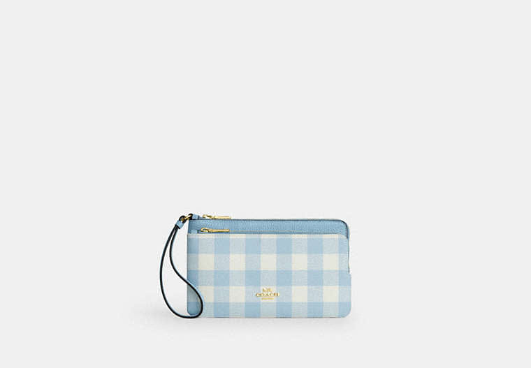 Double Zip Wristlet With Gingham Print