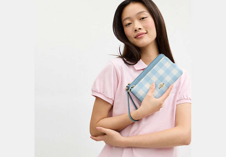 Double Zip Wristlet With Gingham Print