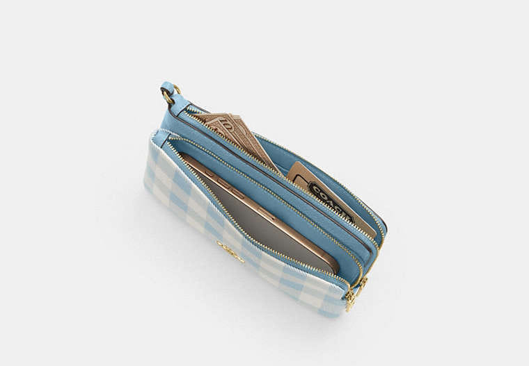 Double Zip Wristlet With Gingham Print