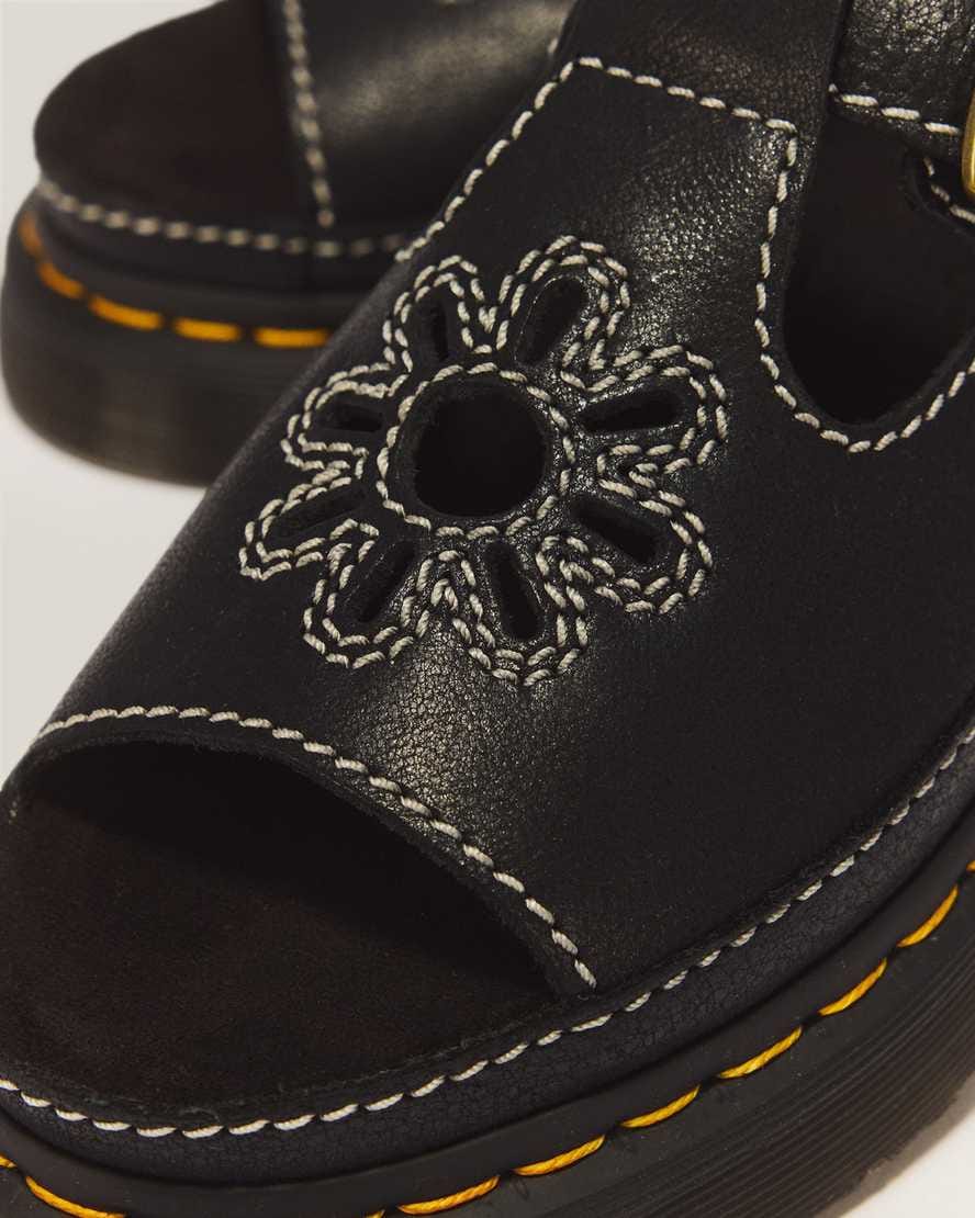 Dunnet Flower Full Grain Leather Sandals — Black