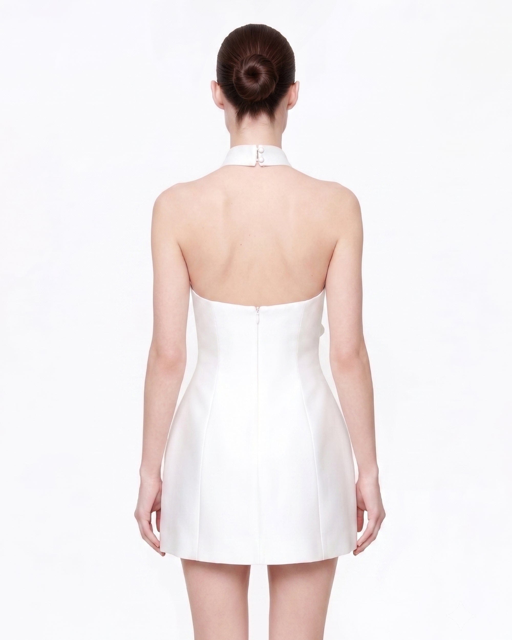 3D Floral Halter Mini Dress - White
