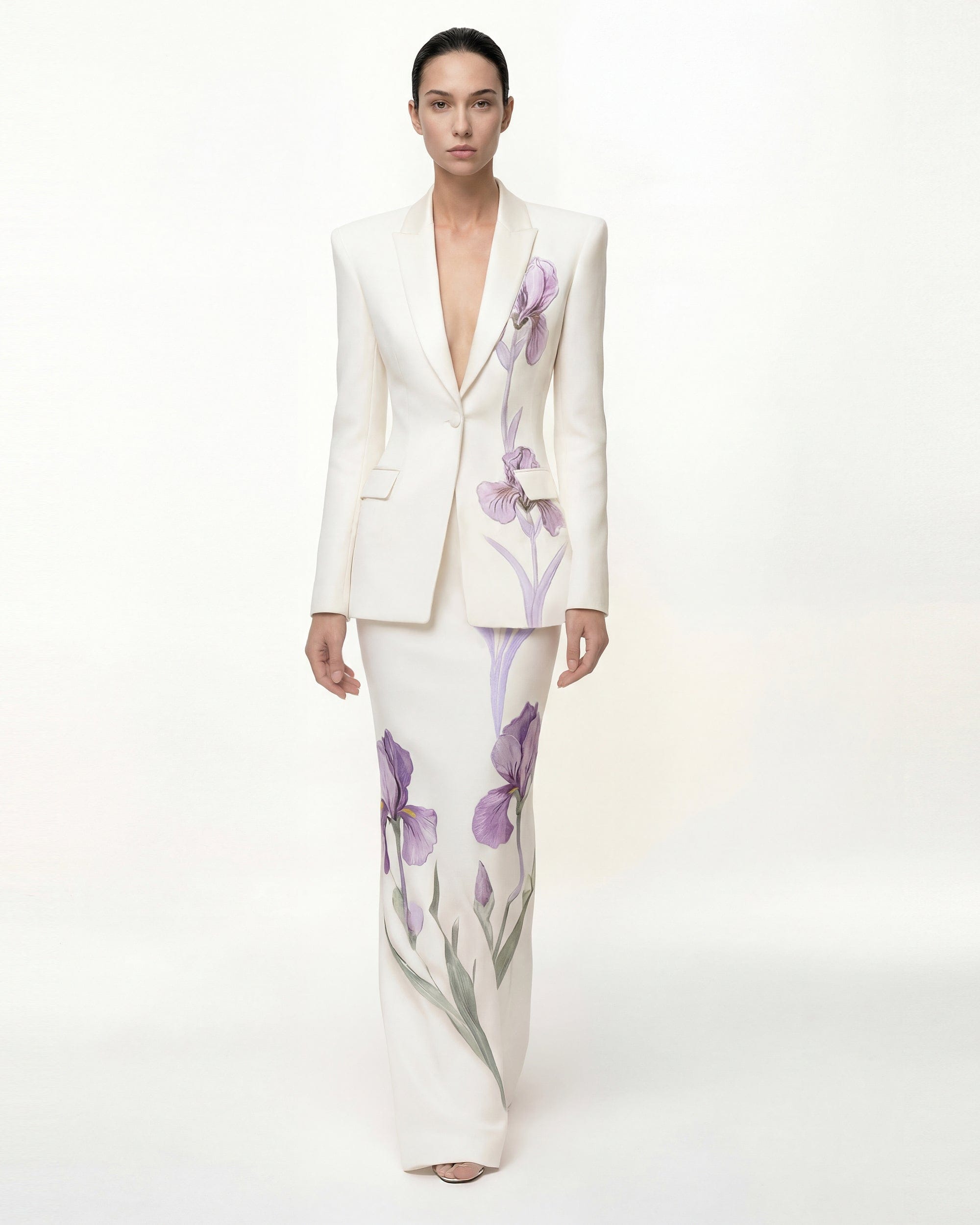 Iris Motif Maxi Skirt - White