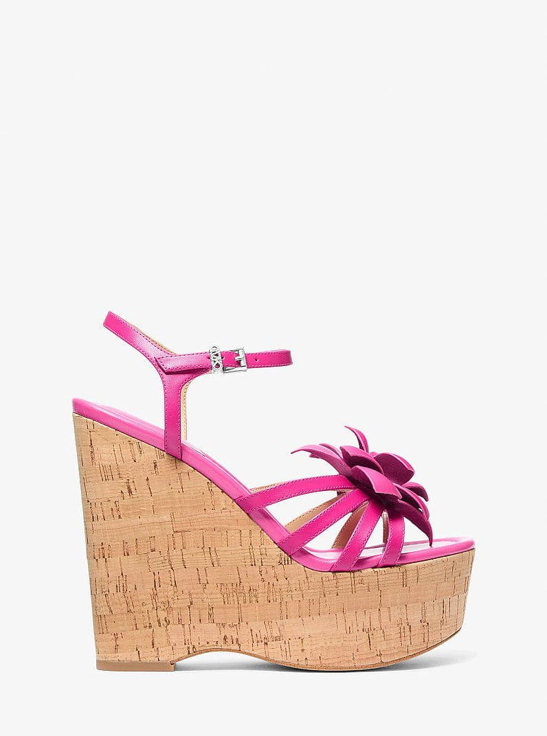 Jacie Floral Embellished Leather Wedge Sandal
