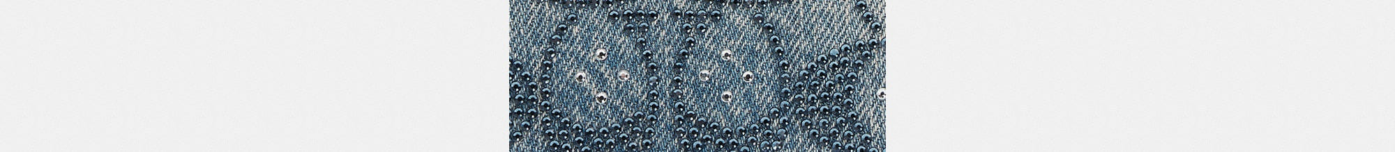 Essential Small Zip Around Card Case In Regenerative Cotton Denim With Crystal Signature
