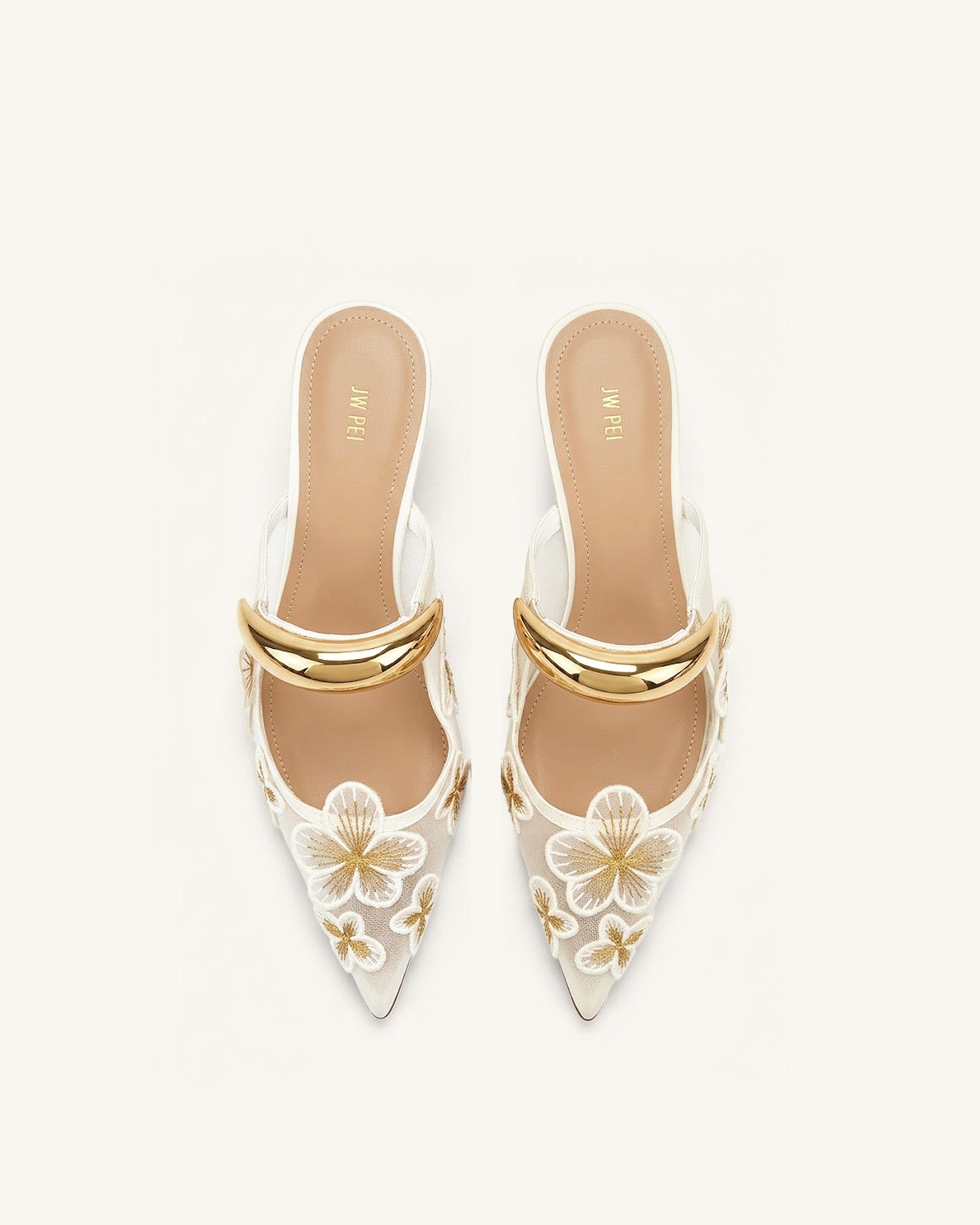 Helena Pierced Floral Mesh Mules - Ivory