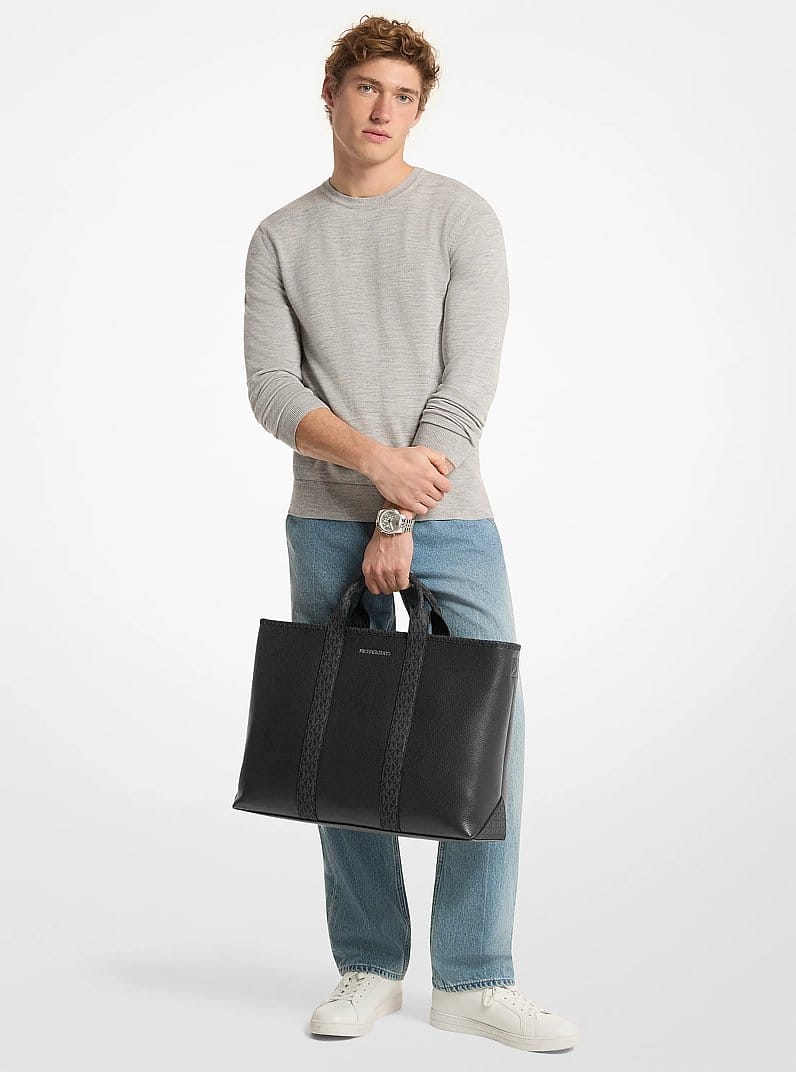 Cooper Medium Pebbled Leather and Signature Logo Tote Bag