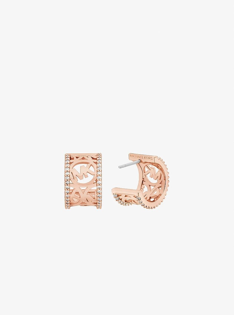 Pavé Perforated Logo Huggie Earrings