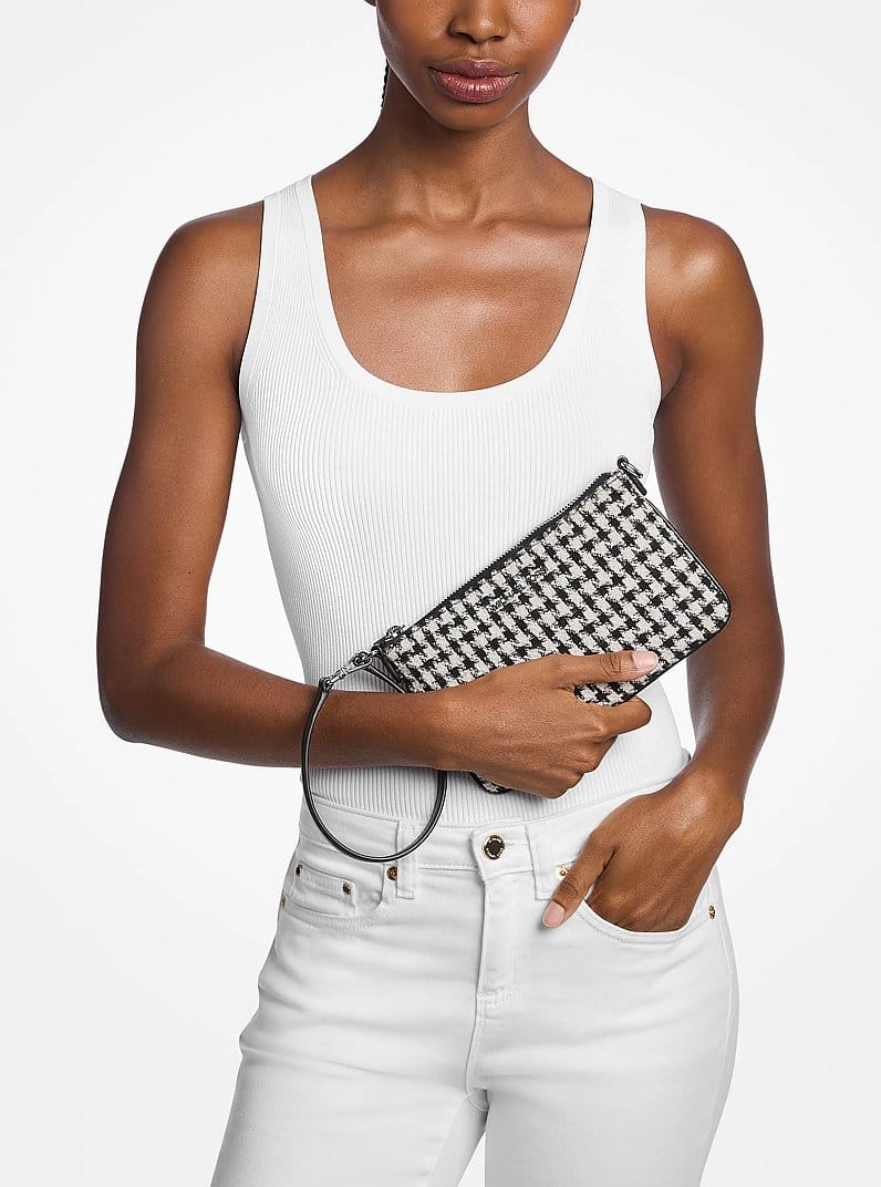 Jet Set Travel Woven Houndstooth Convertible Wristlet