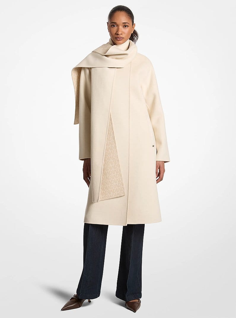 Wool Blend Wrap Coat With Scarf