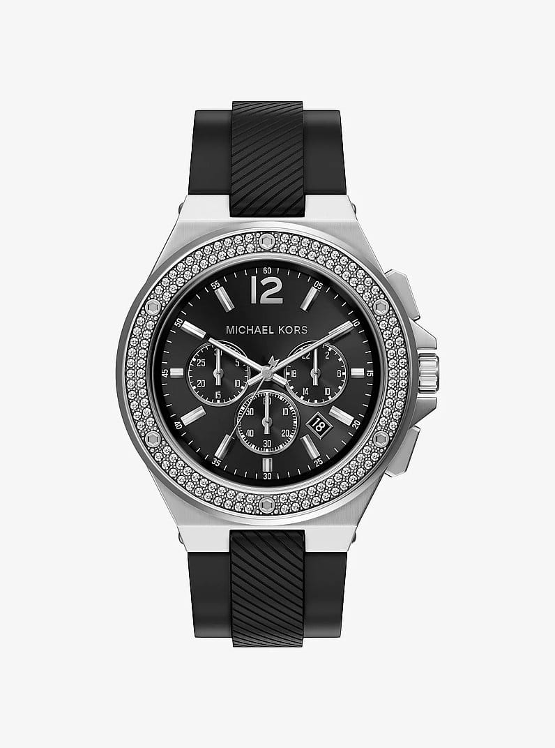 Oversized Lennox Pavé Silver-Tone and Silicone Watch