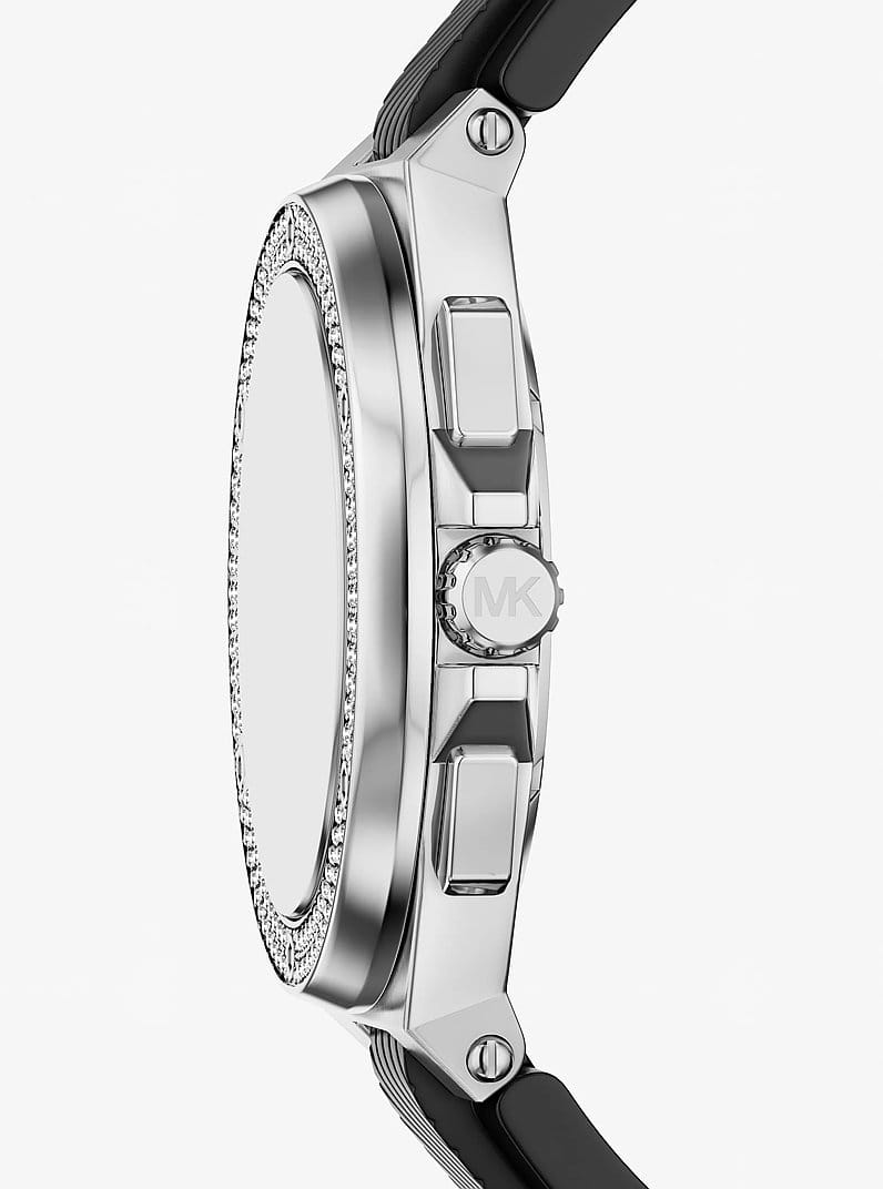 Oversized Lennox Pavé Silver-Tone and Silicone Watch